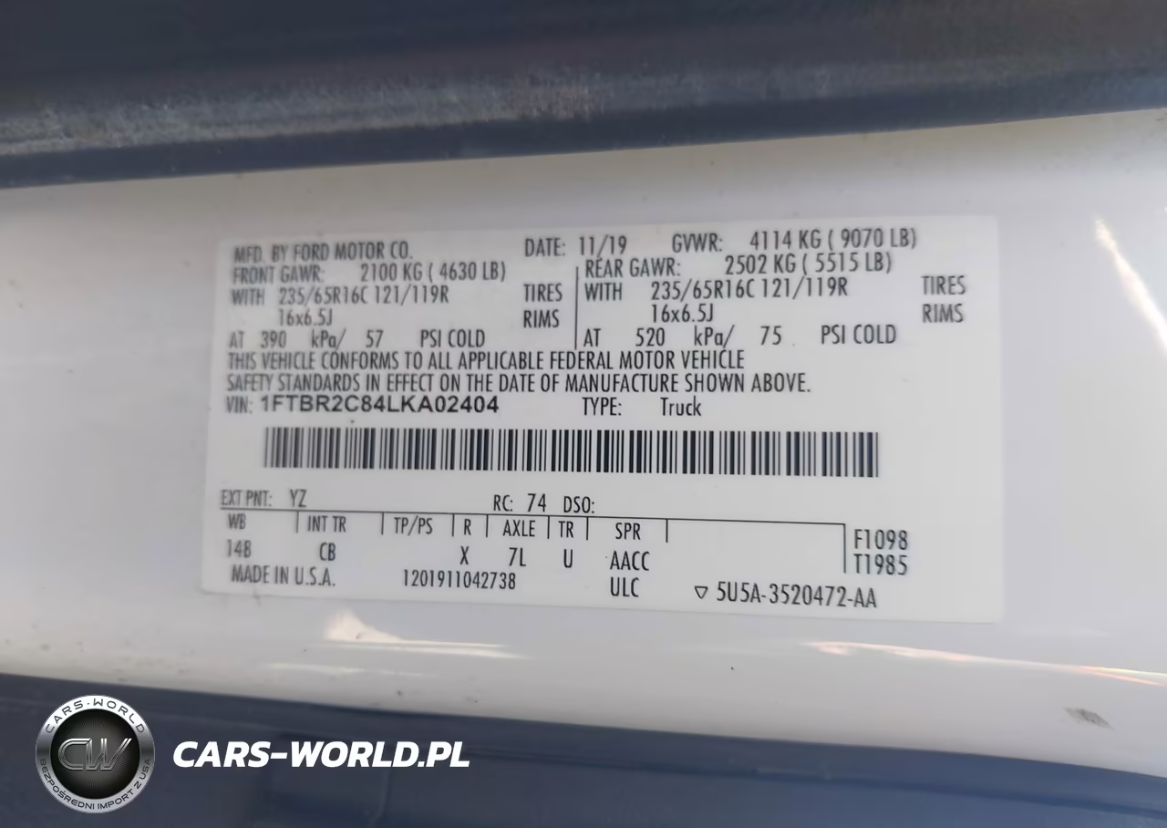 2020 Ford Transit-250 VIN:1FTBR2C84LKA02404 - 9