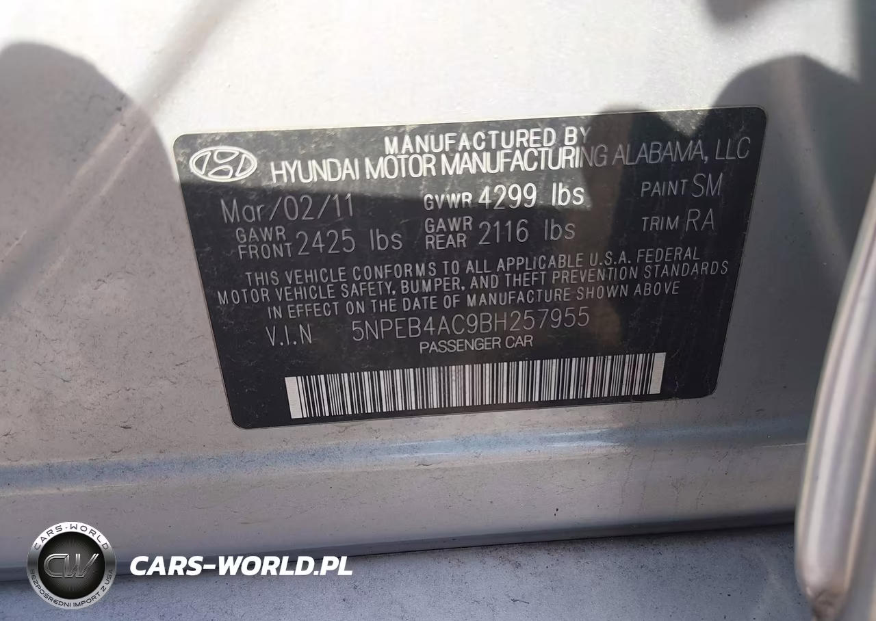 2011 Hyundai Sonata Gls VIN:5NPEB4AC9BH257955 - 9