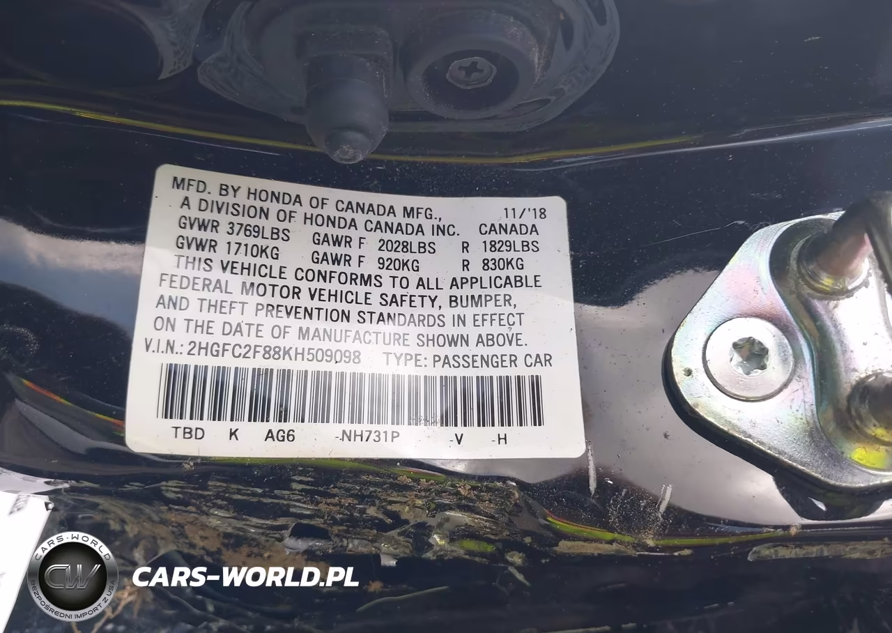 2019 Honda Civic Sport VIN:2HGFC2F88KH509098 - 9