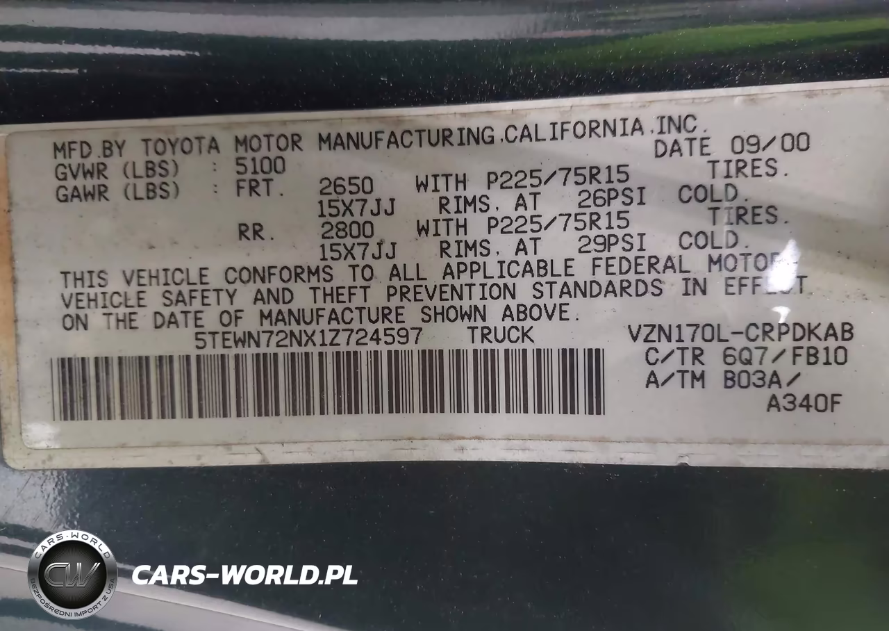 2001 Toyota Tacoma Base V6 VIN:5TEWN72NX1Z724597 - 9
