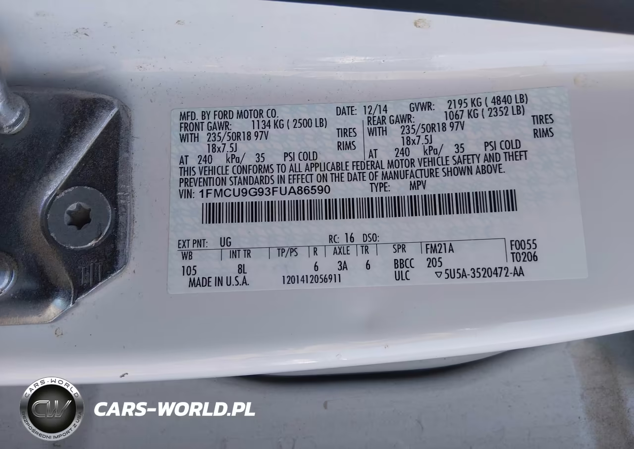 2015 Ford Escape Se VIN:1FMCU9G93FUA86590 - 9
