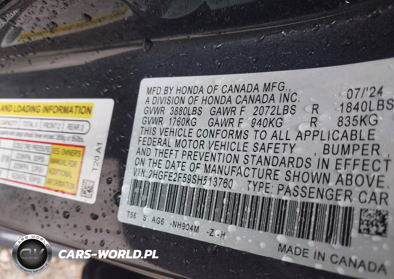 2025 Honda Civic Sport VIN:2HGFE2F59SH513760 - 9
