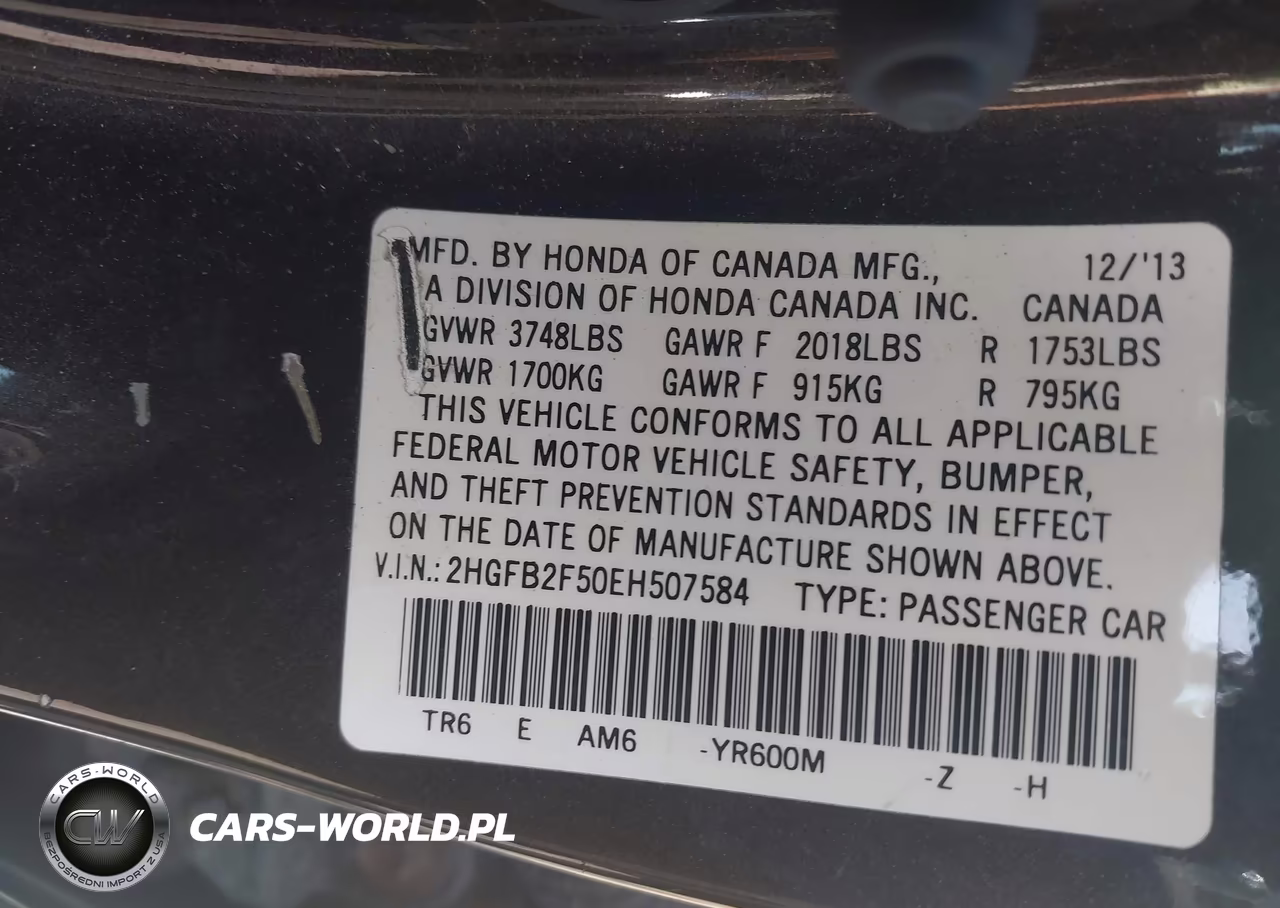 2014 Honda Civic Lx VIN:2HGFB2F50EH507584 - 9