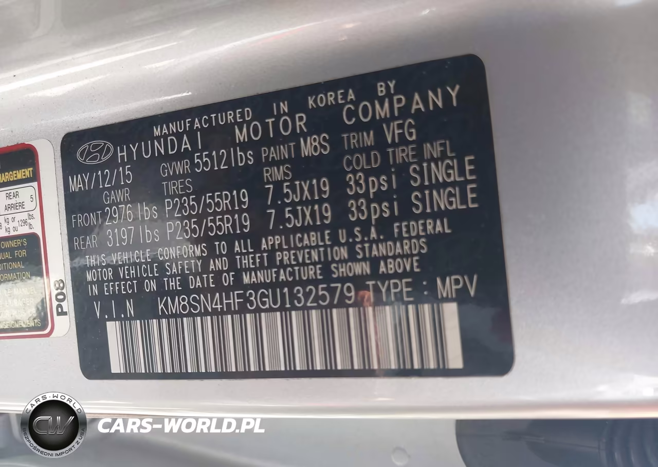2016 Hyundai Santa Fe Se VIN:KM8SN4HF3GU132579 - 9