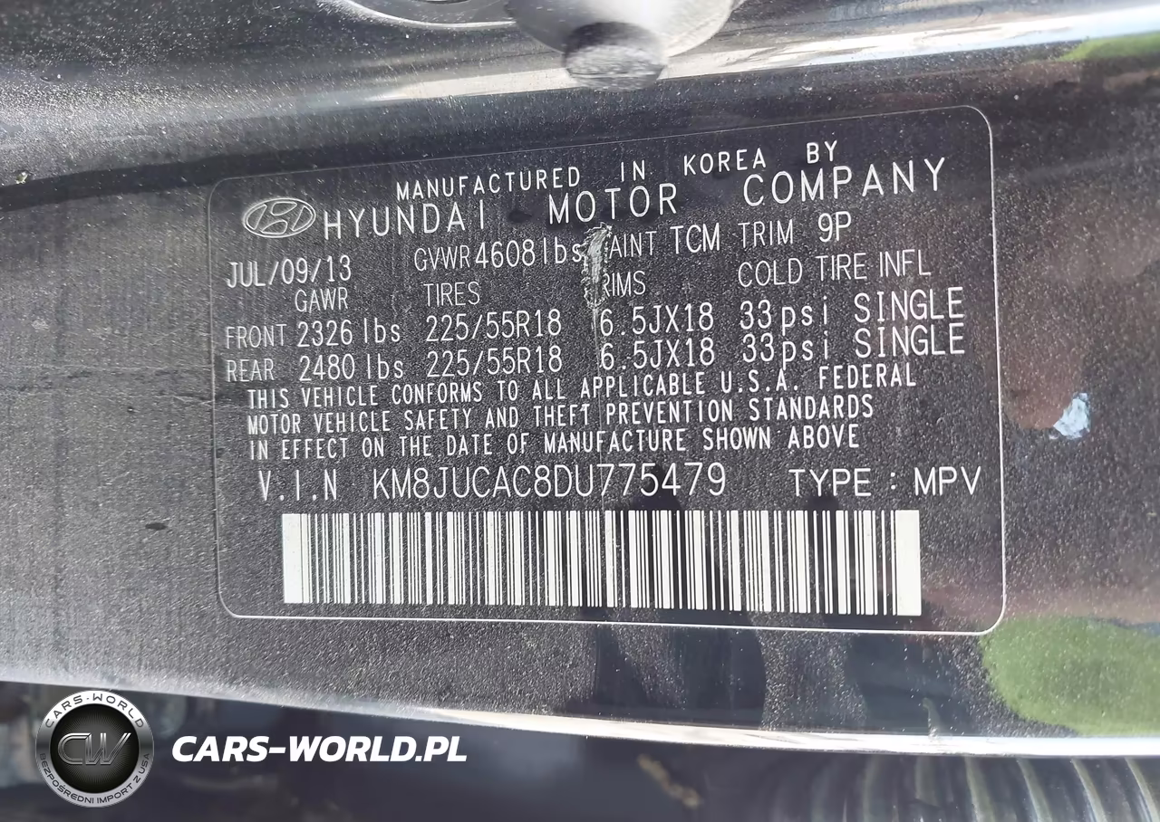 2013 Hyundai Tucson Limited VIN:KM8JUCAC8DU775479 - 9