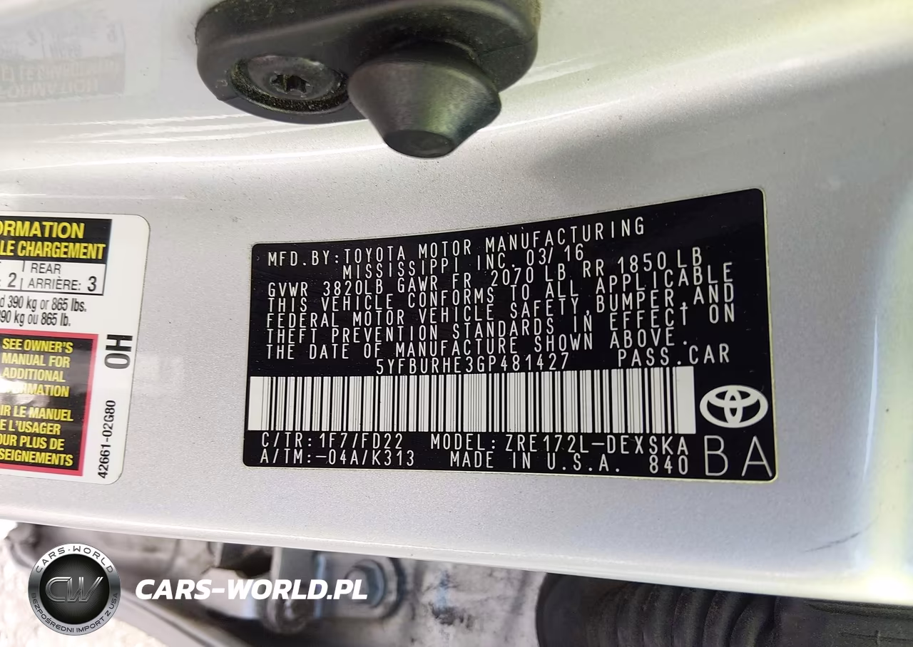 2016 Toyota Corolla S Plus VIN:5YFBURHE3GP481427 - 9