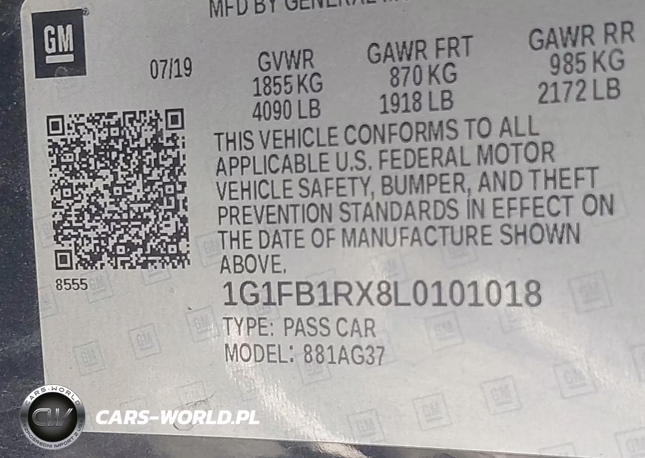 2020 Chevrolet Camaro Rwd 1Lt VIN:1G1FB1RX8L0101018 - 9