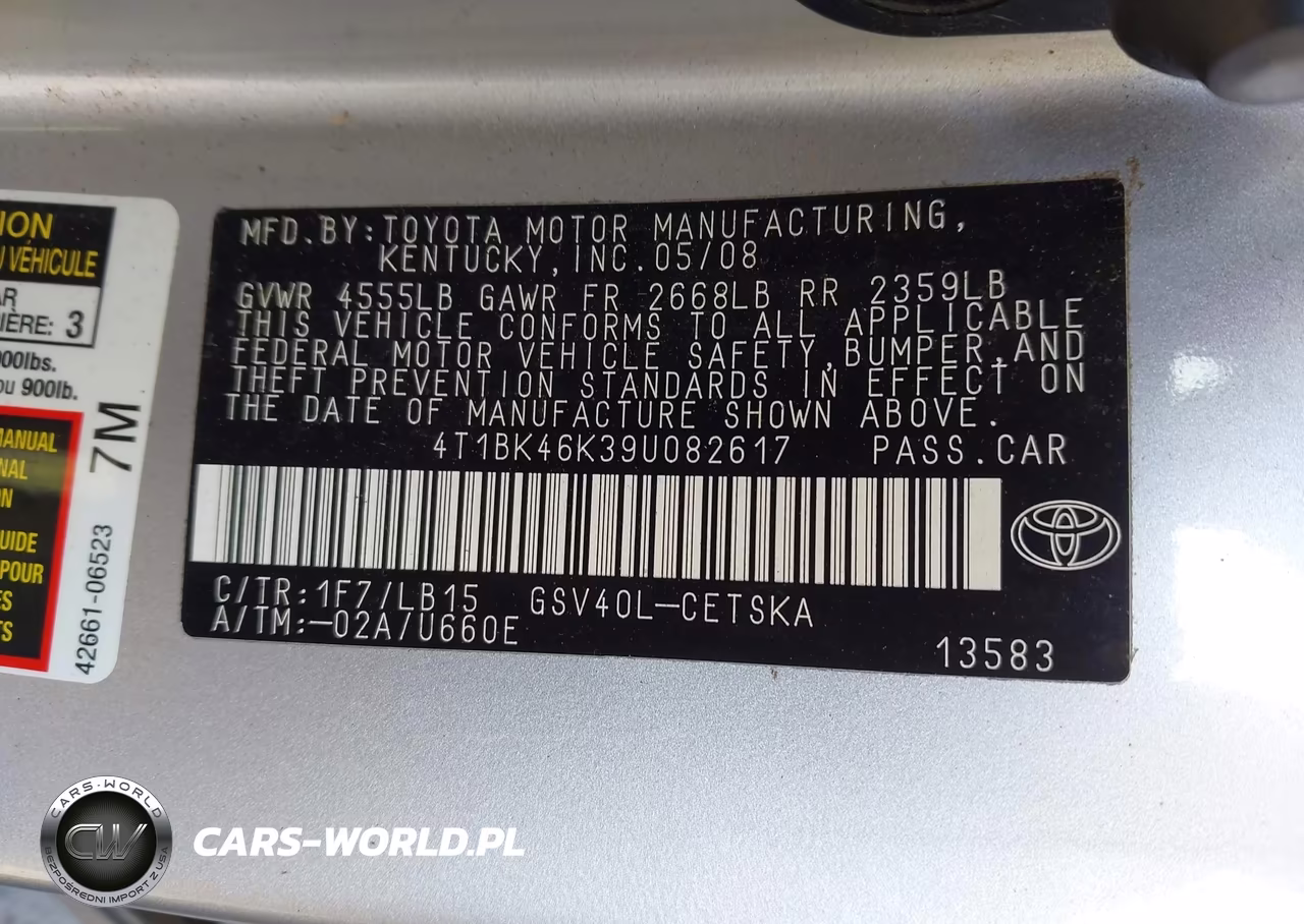 2009 Toyota Camry Se V6 VIN:4T1BK46K39U082617 - 9