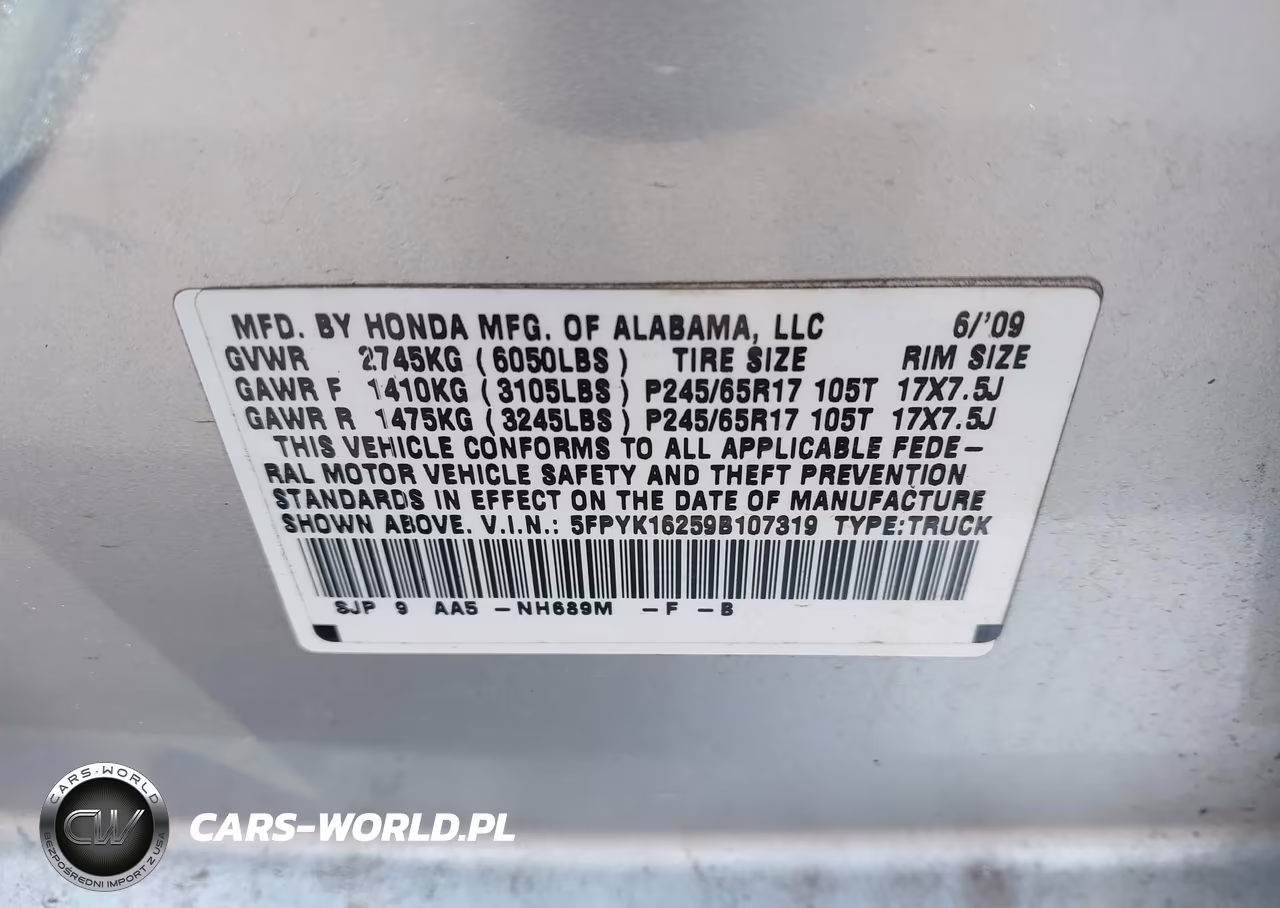 2009 Honda Ridgeline Rt VIN:5FPYK16259B107319 - 9
