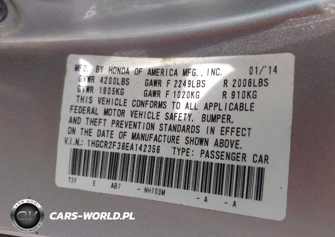 2014 Honda Accord Lx VIN:1HGCR2F38EA142356 - 9