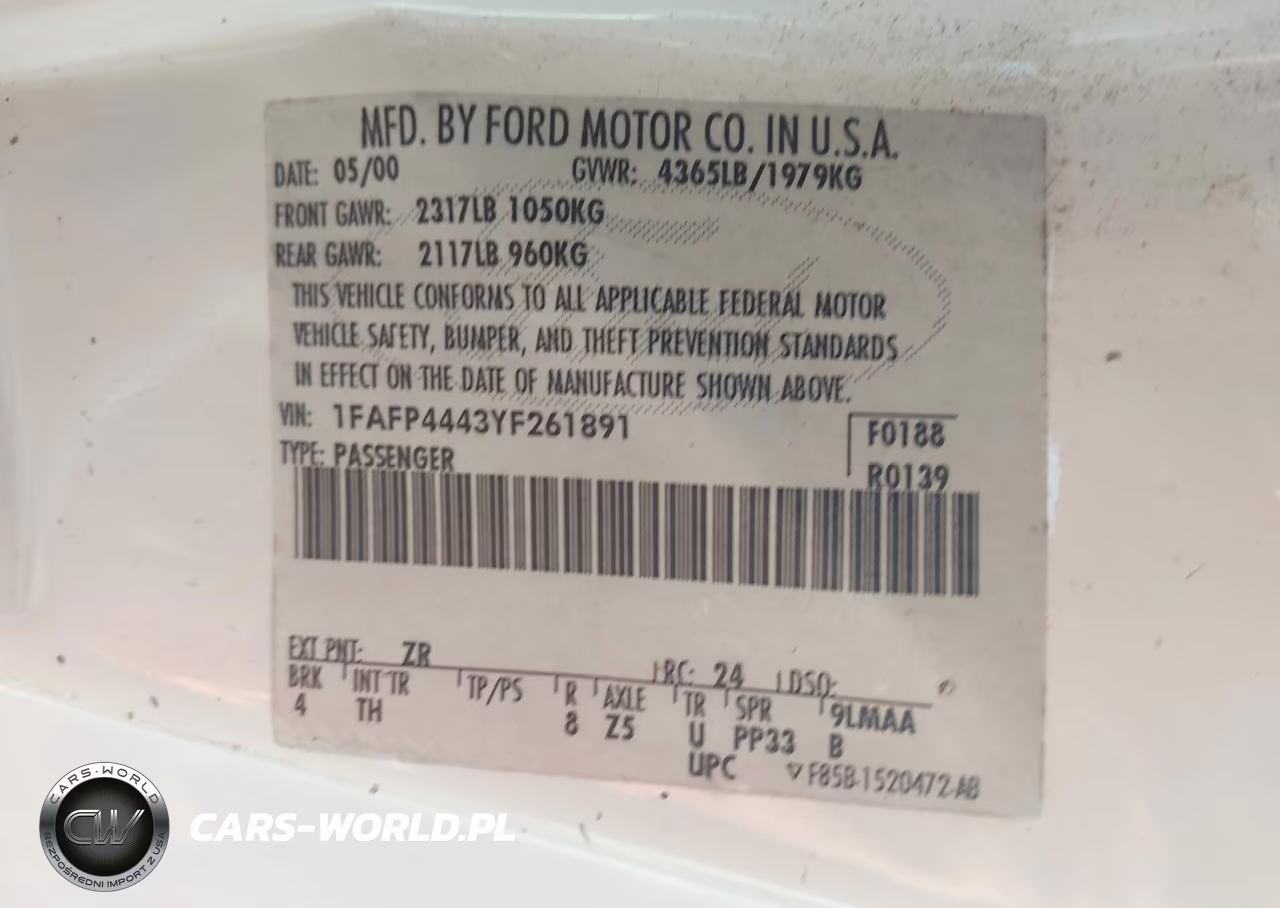 2000 Ford Mustang VIN:1FAFP4443YF261891 - 9