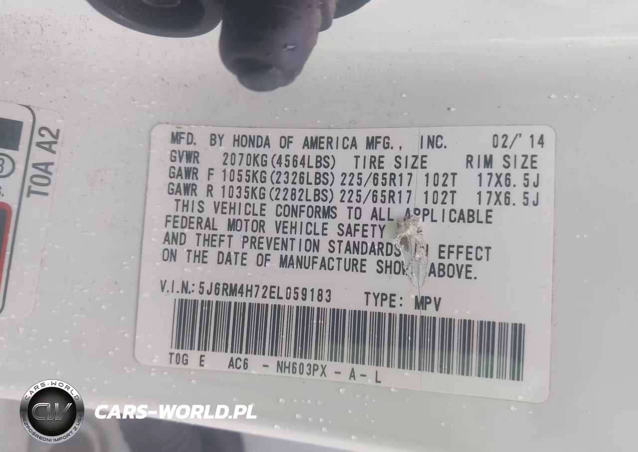 2014 Honda Cr-V Ex-L VIN:5J6RM4H72EL059183 - 9