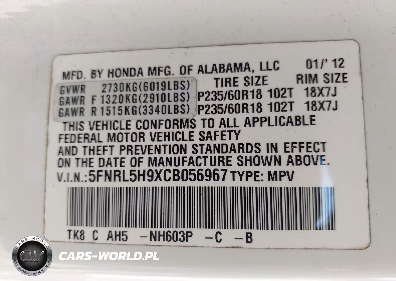 2012 Honda Odyssey Touring-Touring Elite VIN:5FNRL5H9XCB056967 - 9