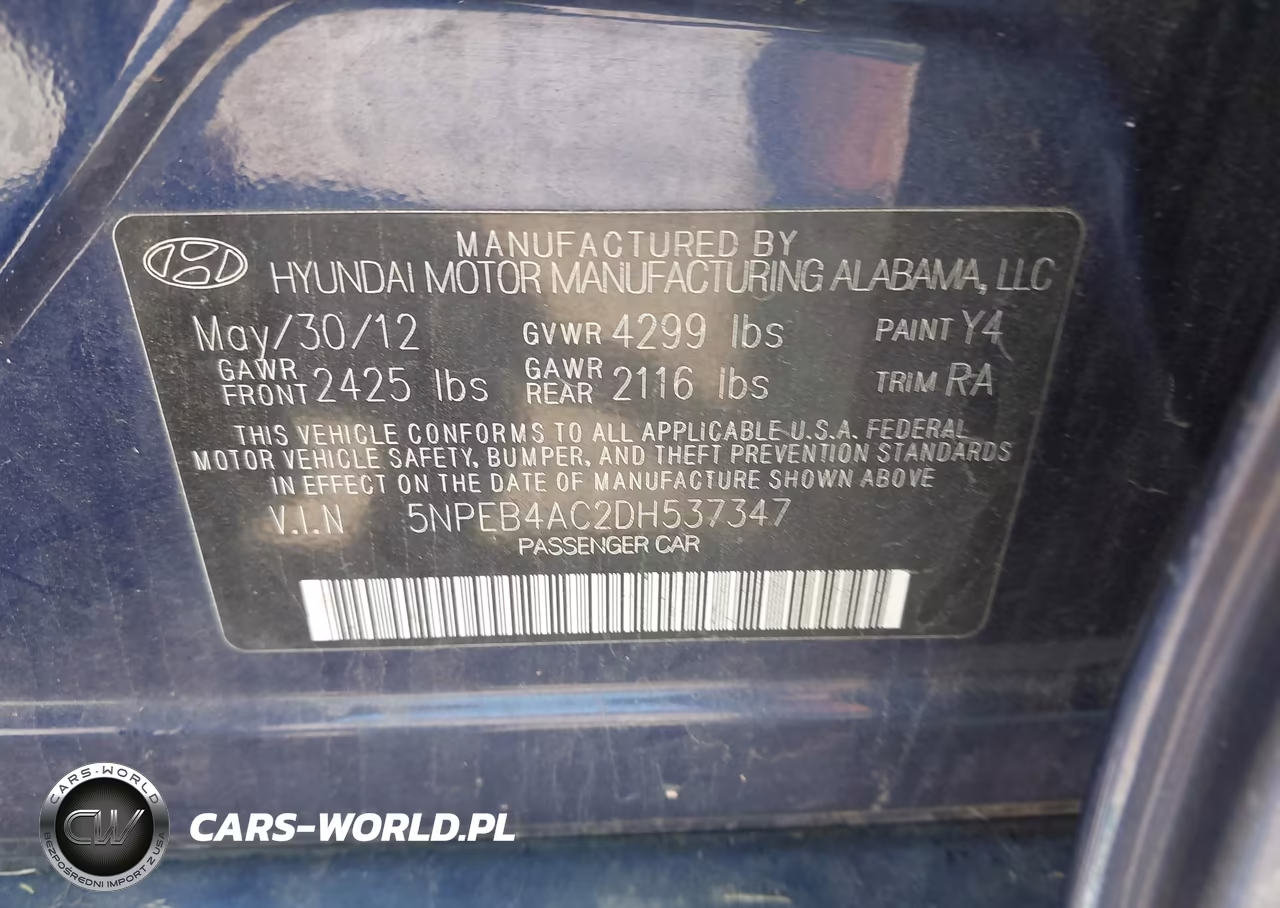 2013 Hyundai Sonata Gls VIN:5NPEB4AC2DH537347 - 9