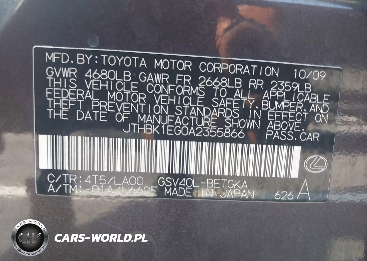 2010 Lexus Es 350 VIN:JTHBK1EG0A2355866 - 9
