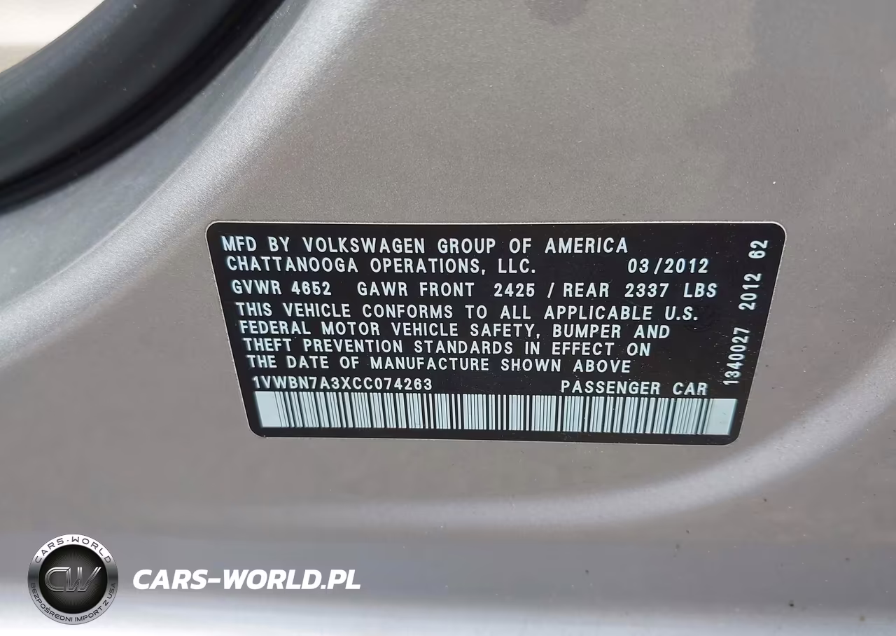 2012 Volkswagen Passat 2.0L Tdi Se VIN:1VWBN7A3XCC074263 - 9
