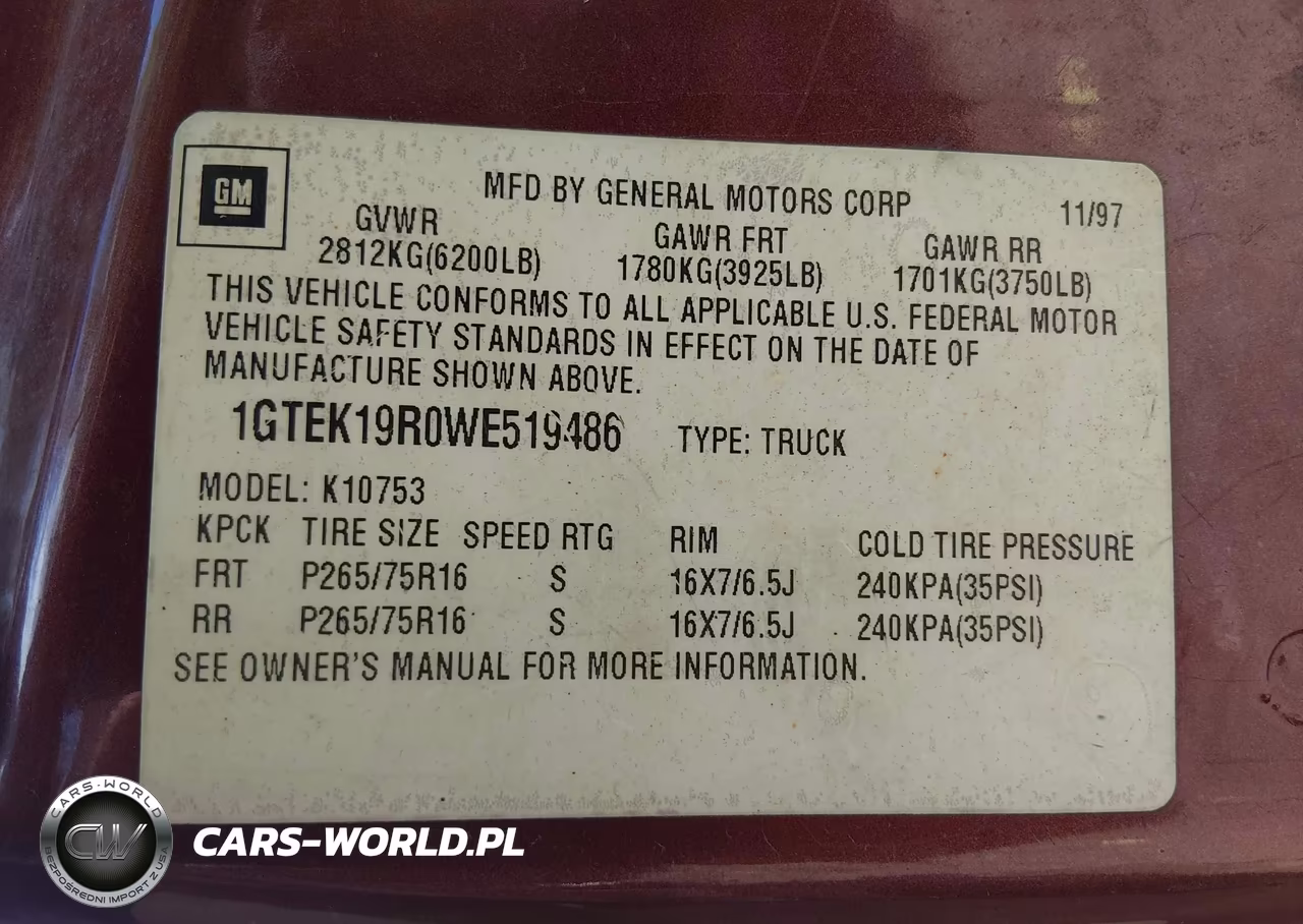 1998 GMC Sierra 1500 Sl Wideside VIN:1GTEK19R0WE519486 - 9