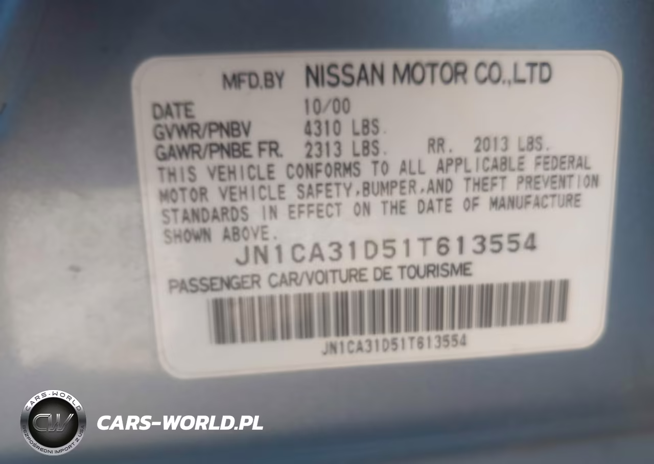 2001 Nissan Maxima Gxe VIN:JN1CA31D51T613554 - 9
