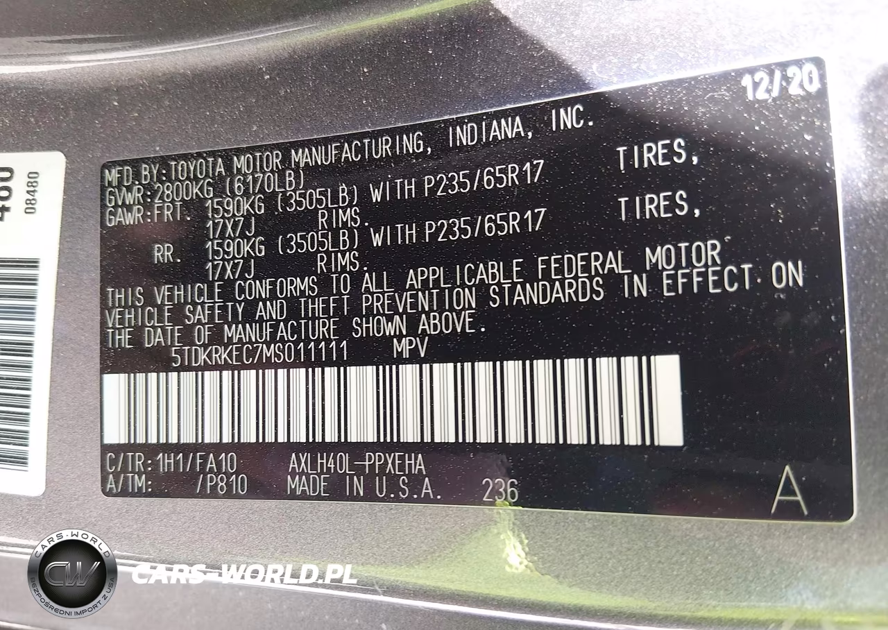 2021 Toyota Sienna Le VIN:5TDKRKEC7MS011111 - 9