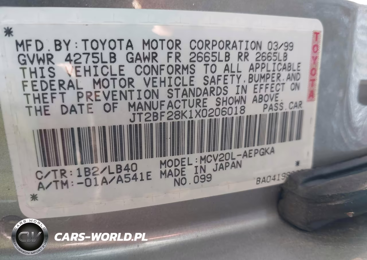 1999 Toyota Camry Xle V6 VIN:JT2BF28K1X0206018 - 9