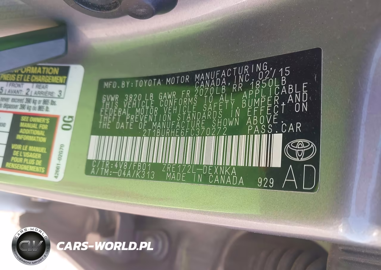 2015 Toyota Corolla Le VIN:2T1BURHE6FC370272 - 9