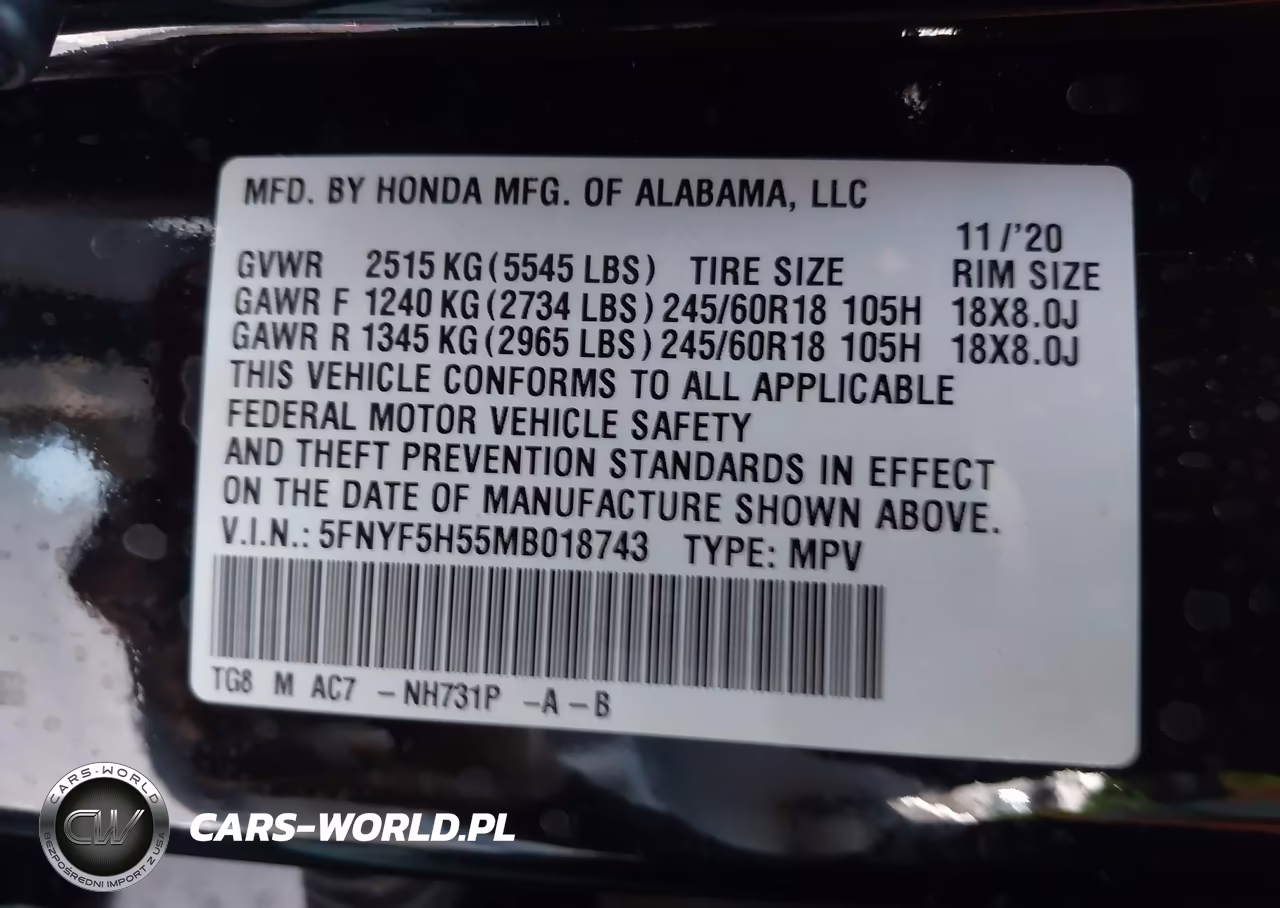 2021 Honda Pilot 2Wd Ex-L VIN:5FNYF5H55MB018743 - 9