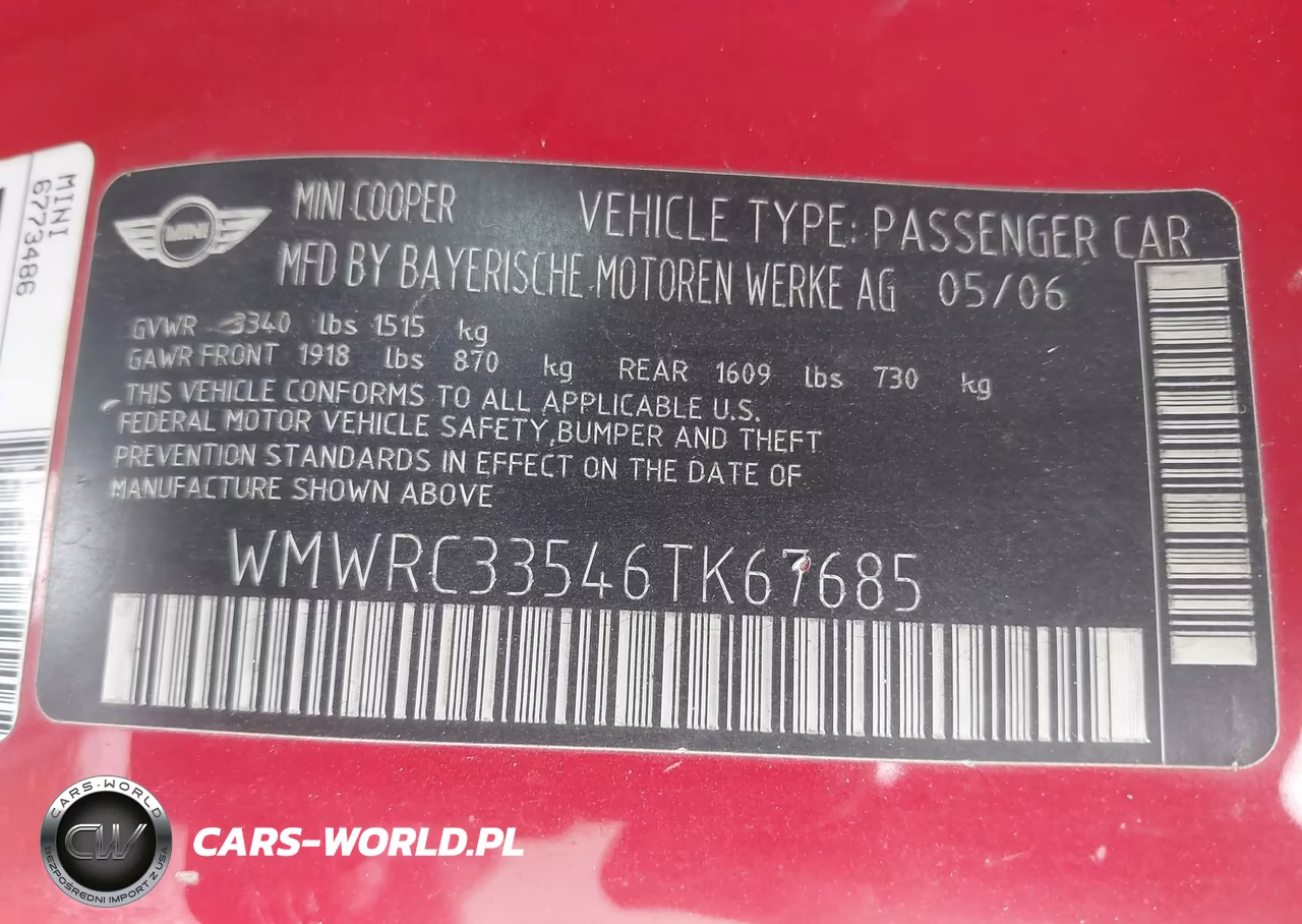 2006 Mini Cooper VIN:WMWRC33546TK67685 - 9