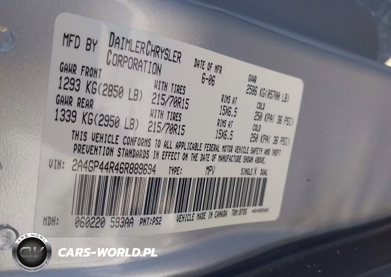 2006 Chrysler Town & Country Lx VIN:2A4GP44R46R889694 - 9