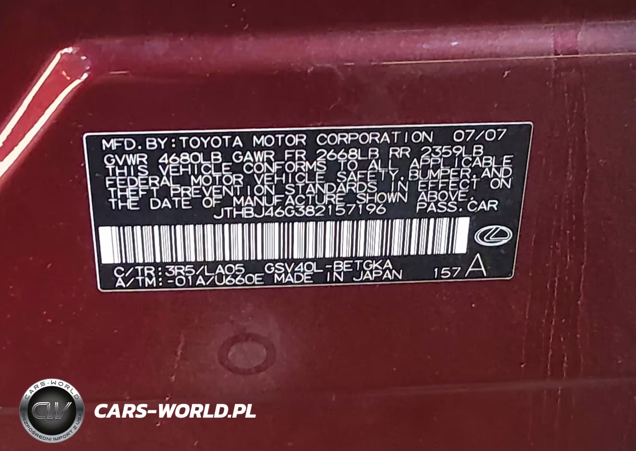 2008 Lexus Es 350 VIN:JTHBJ46G382157196 - 9