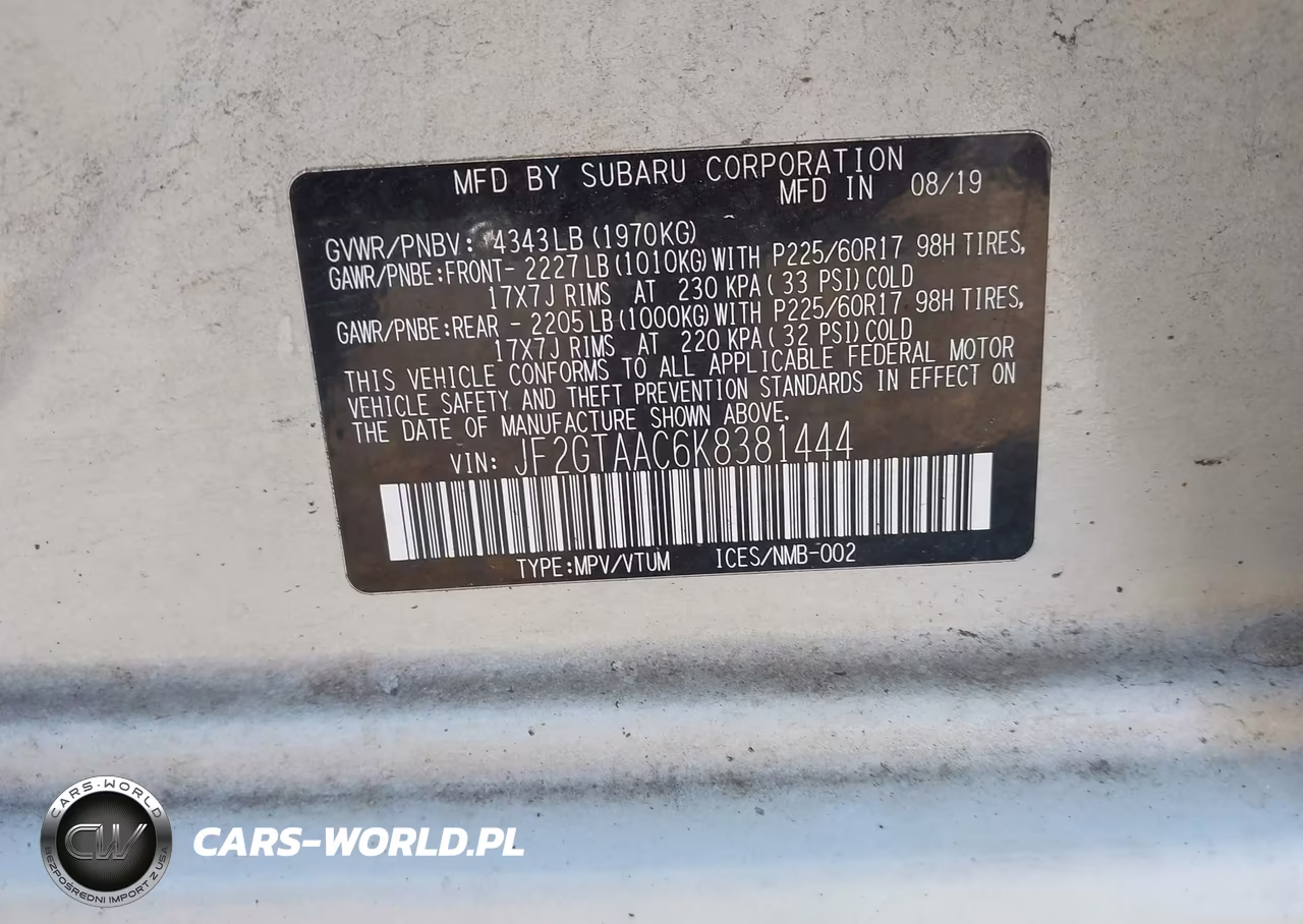 2019 Subaru Crosstrek 2.0I VIN:JF2GTAAC6K8381444 - 9