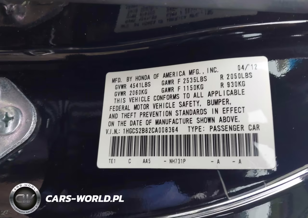 2012 Honda Accord 3.5 Ex-L VIN:1HGCS2B82CA008364 - 9