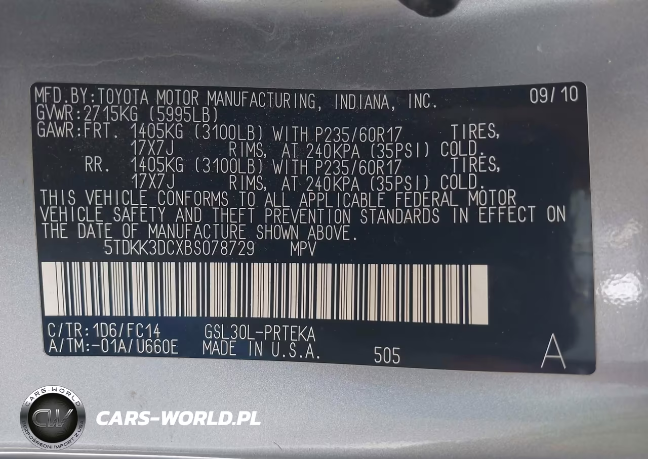 2011 Toyota Sienna Le V6 VIN:5TDKK3DCXBS078729 - 9