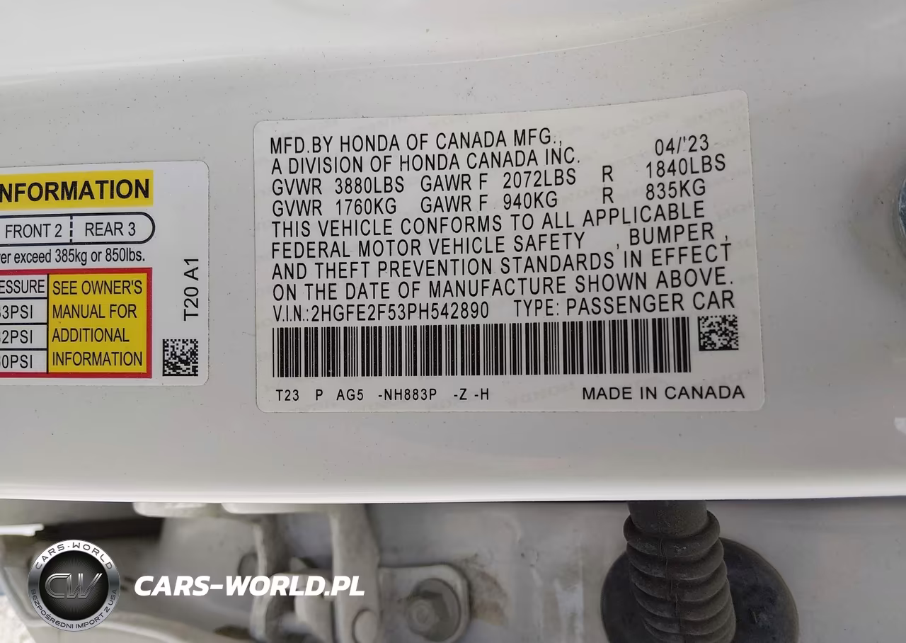 2023 Honda Civic Sport VIN:2HGFE2F53PH542890 - 9