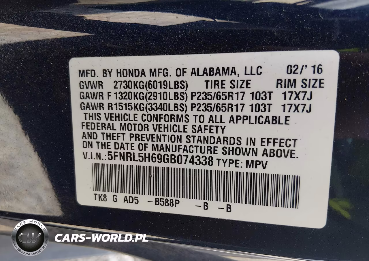 2016 Honda Odyssey Ex-L VIN:5FNRL5H69GB074338 - 9