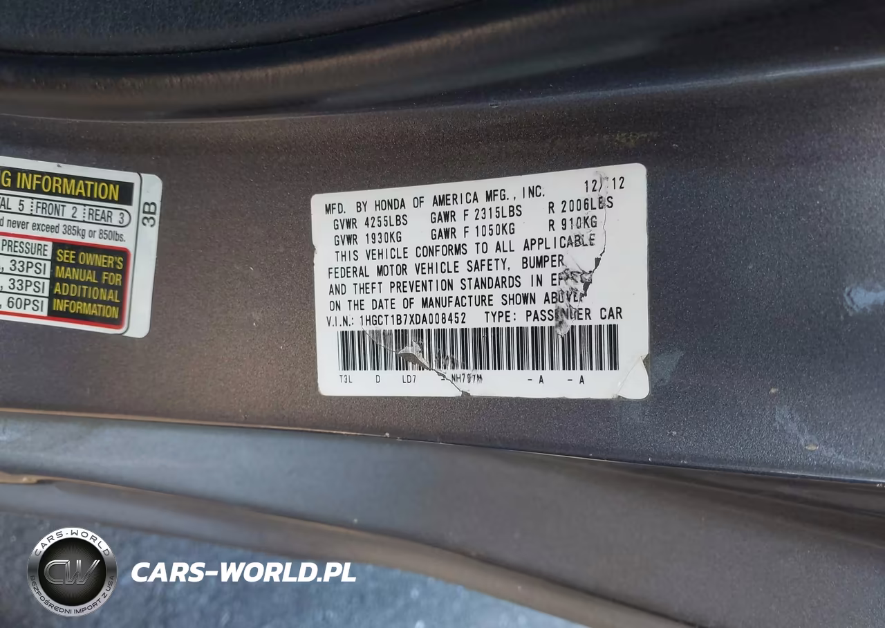 2013 Honda Accord Ex VIN:1HGCT1B7XDA008452 - 9