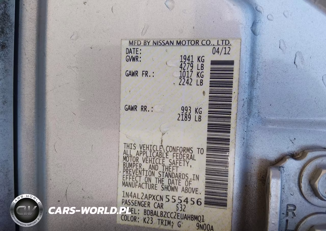2012 Nissan Altima 2.5 S VIN:1N4AL2APXCN555456 - 9