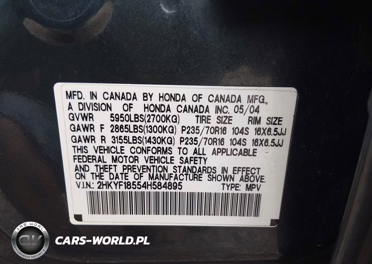 2004 Honda Pilot Ex-L VIN:2HKYF18554H584895 - 9