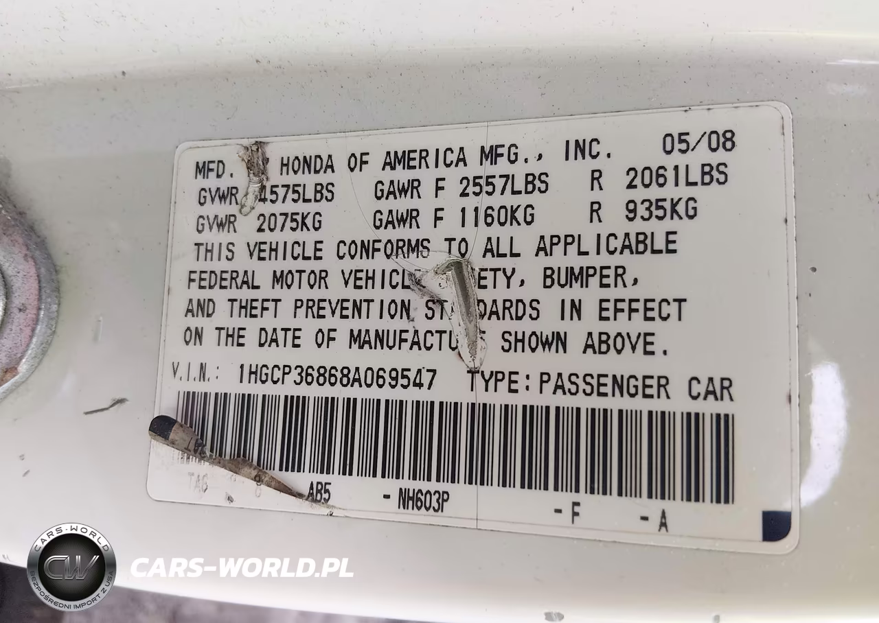 2008 Honda Accord Exl VIN:1HGCP36868A069547 - 9