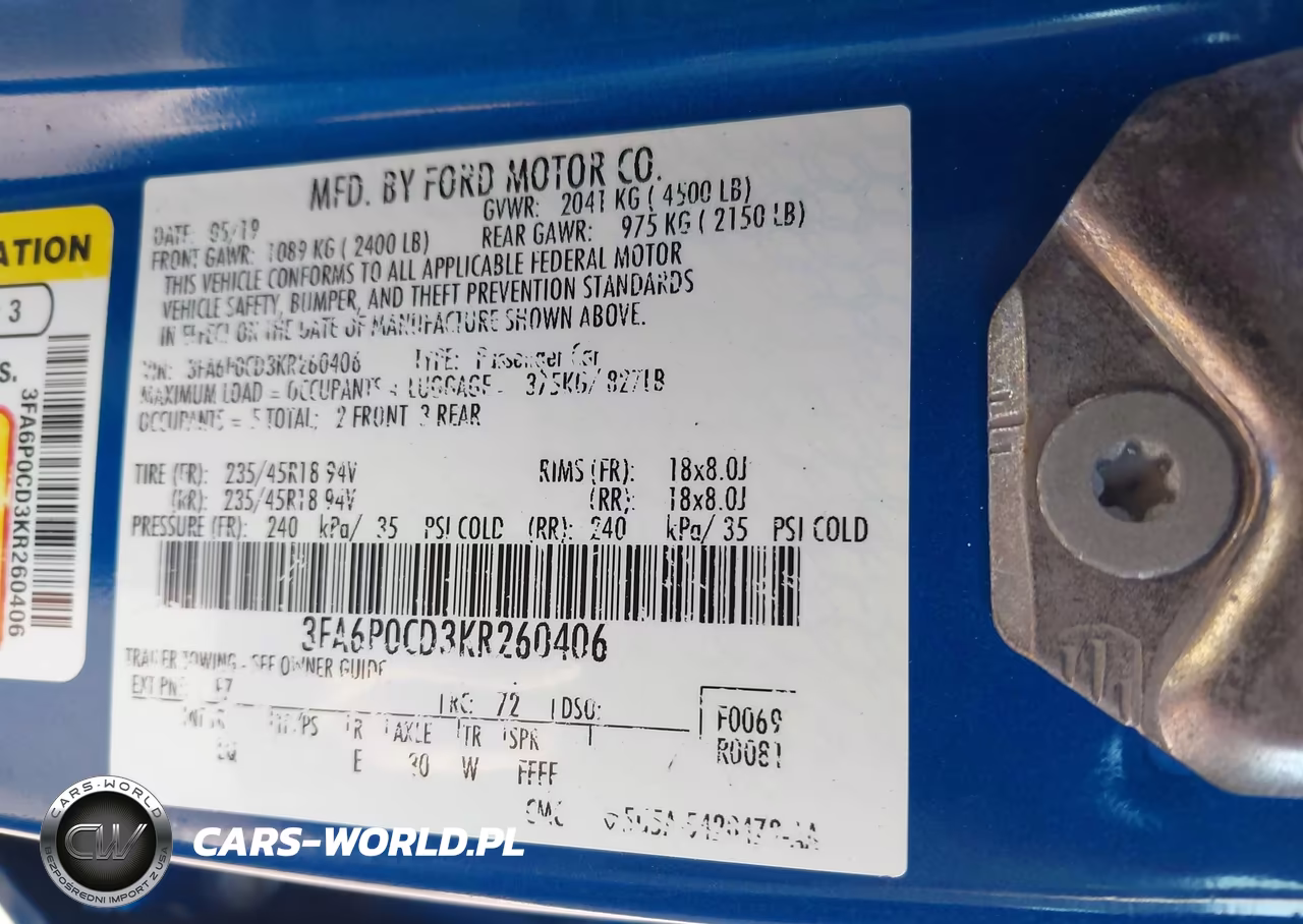 2019 Ford Fusion Sel VIN:3FA6P0CD3KR260406 - 9