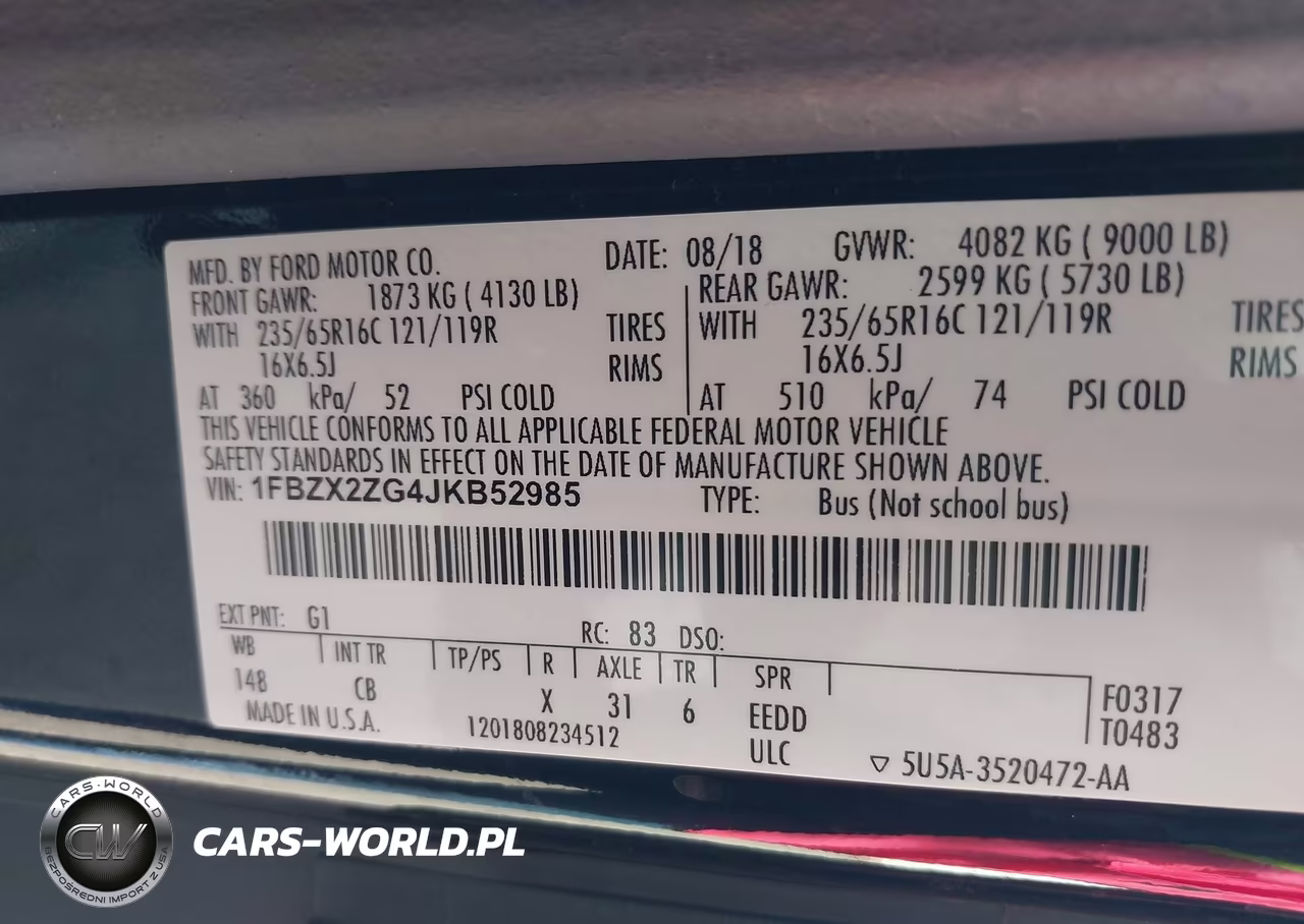 2018 Ford Transit-350 Xl VIN:1FBZX2ZG4JKB52985 - 9