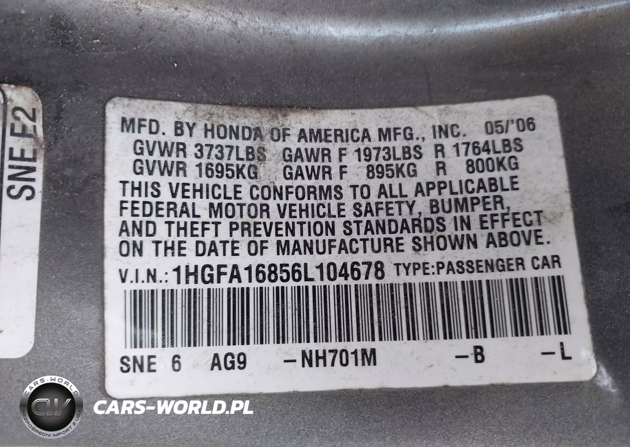2006 Honda Civic Ex VIN:1HGFA16856L104678 - 9