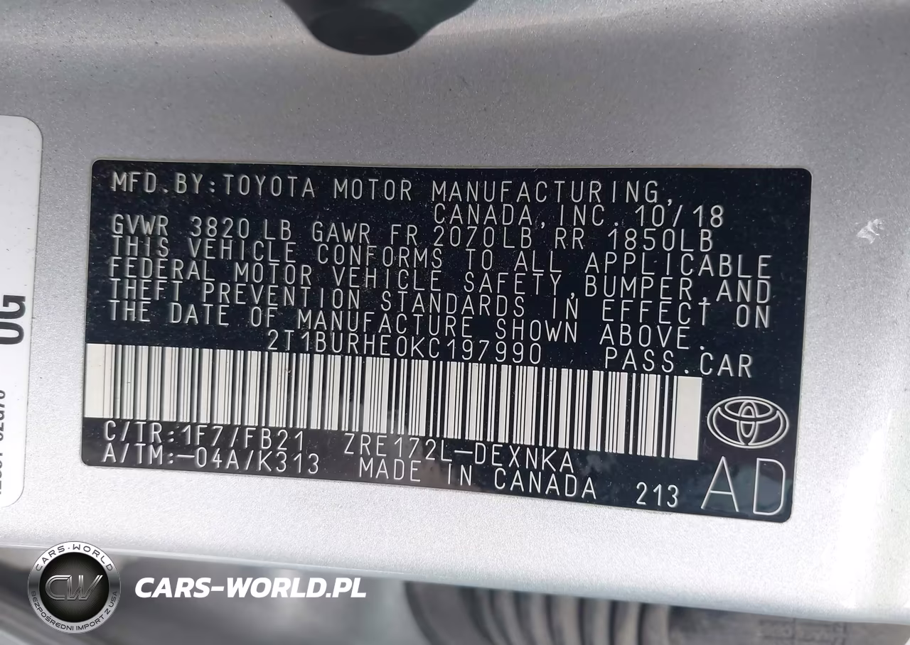 2019 Toyota Corolla Le VIN:2T1BURHE0KC197990 - 9