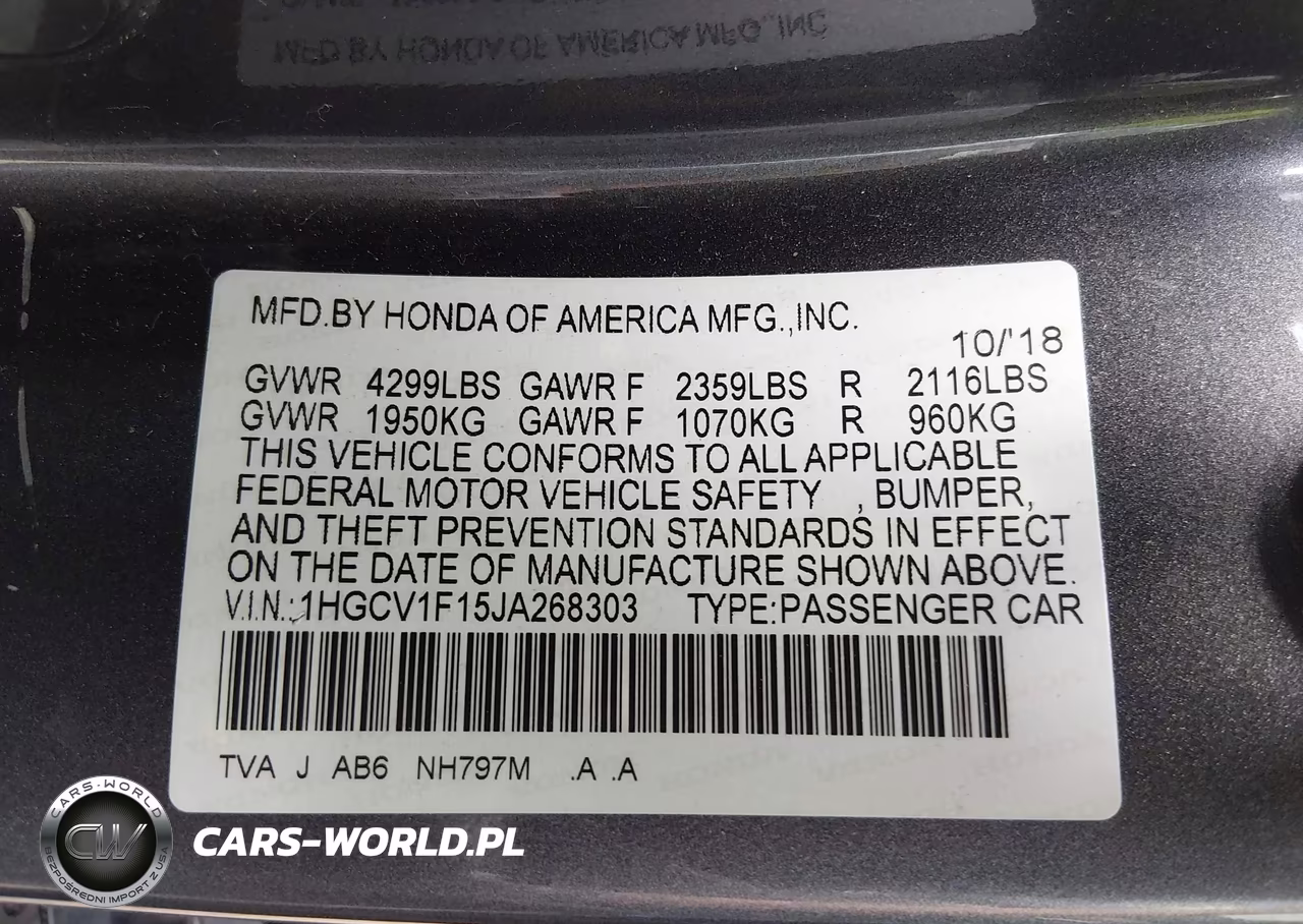 2018 Honda Accord Lx VIN:1HGCV1F15JA268303 - 9