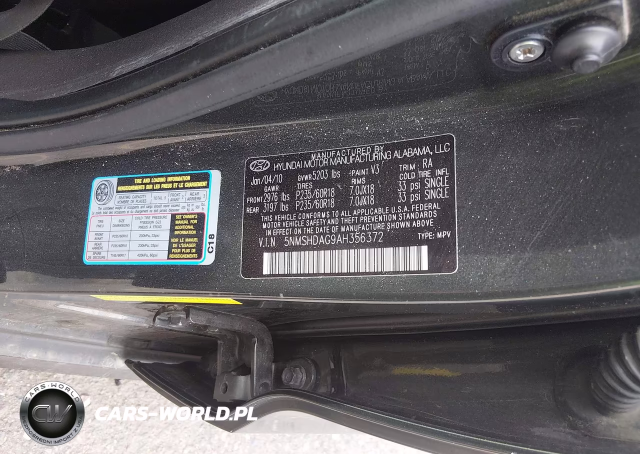 2010 Hyundai Santa Fe Se VIN:5NMSHDAG9AH356372 - 9