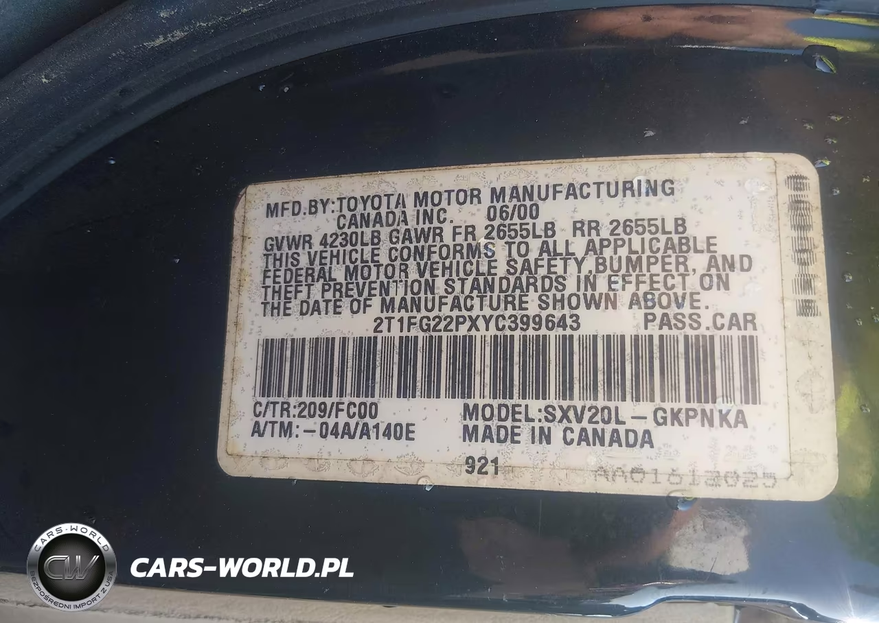 2000 Toyota Camry Solara Se VIN:2T1FG22PXYC399643 - 9