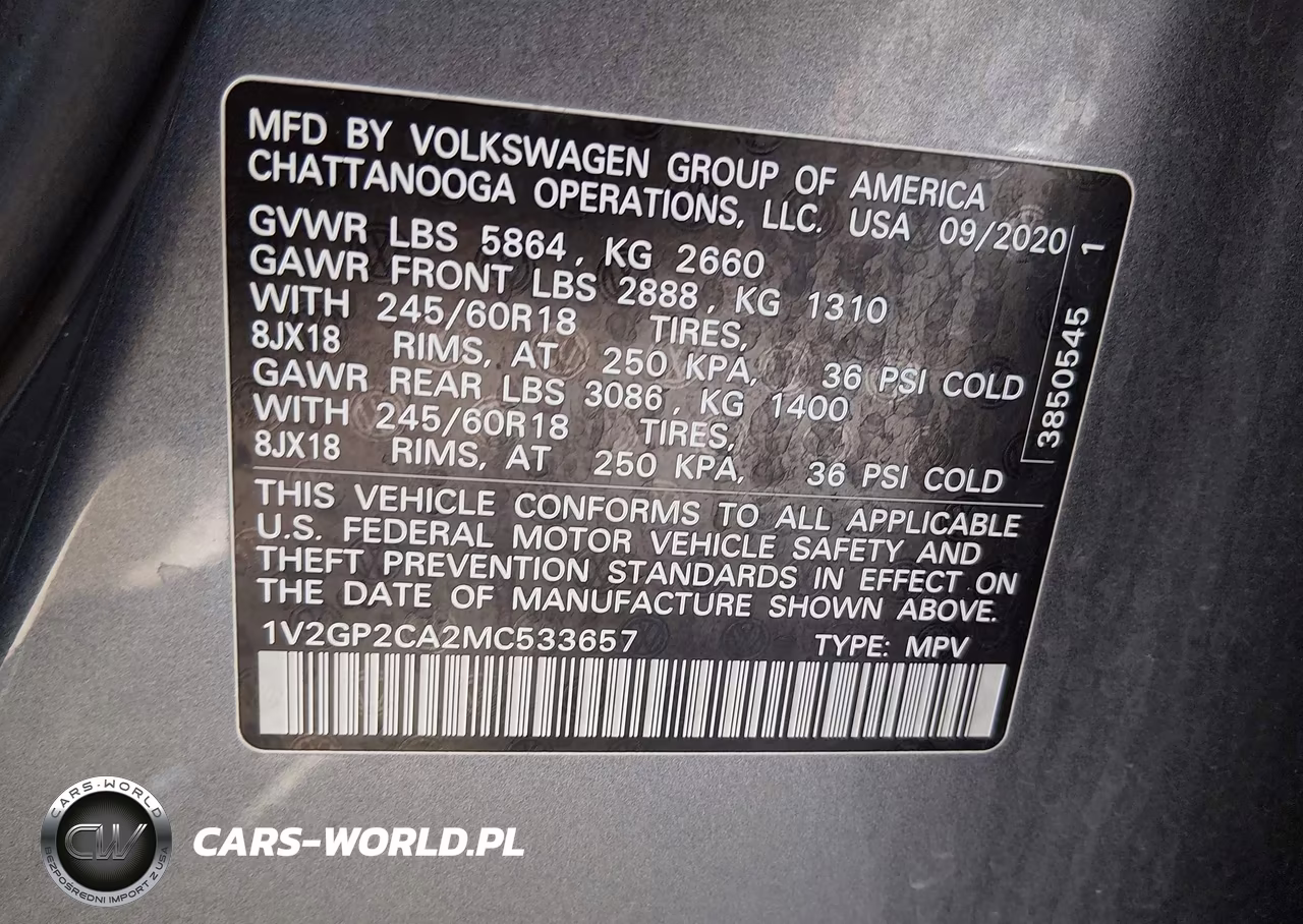 2021 Volkswagen Atlas 2.0T S VIN:1V2GP2CA2MC533657 - 9