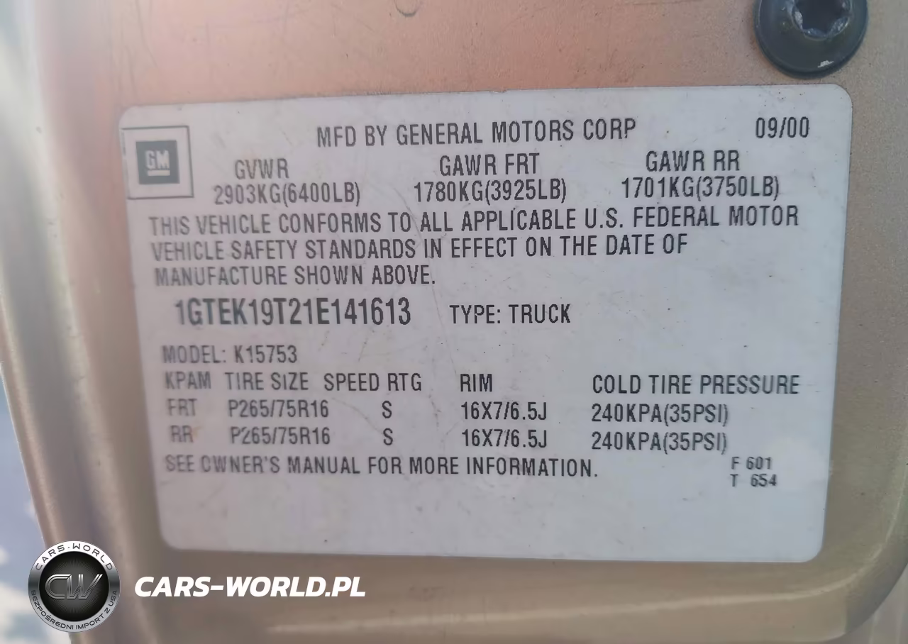 2001 GMC Sierra 1500 Sle VIN:1GTEK19T21E141613 - 9