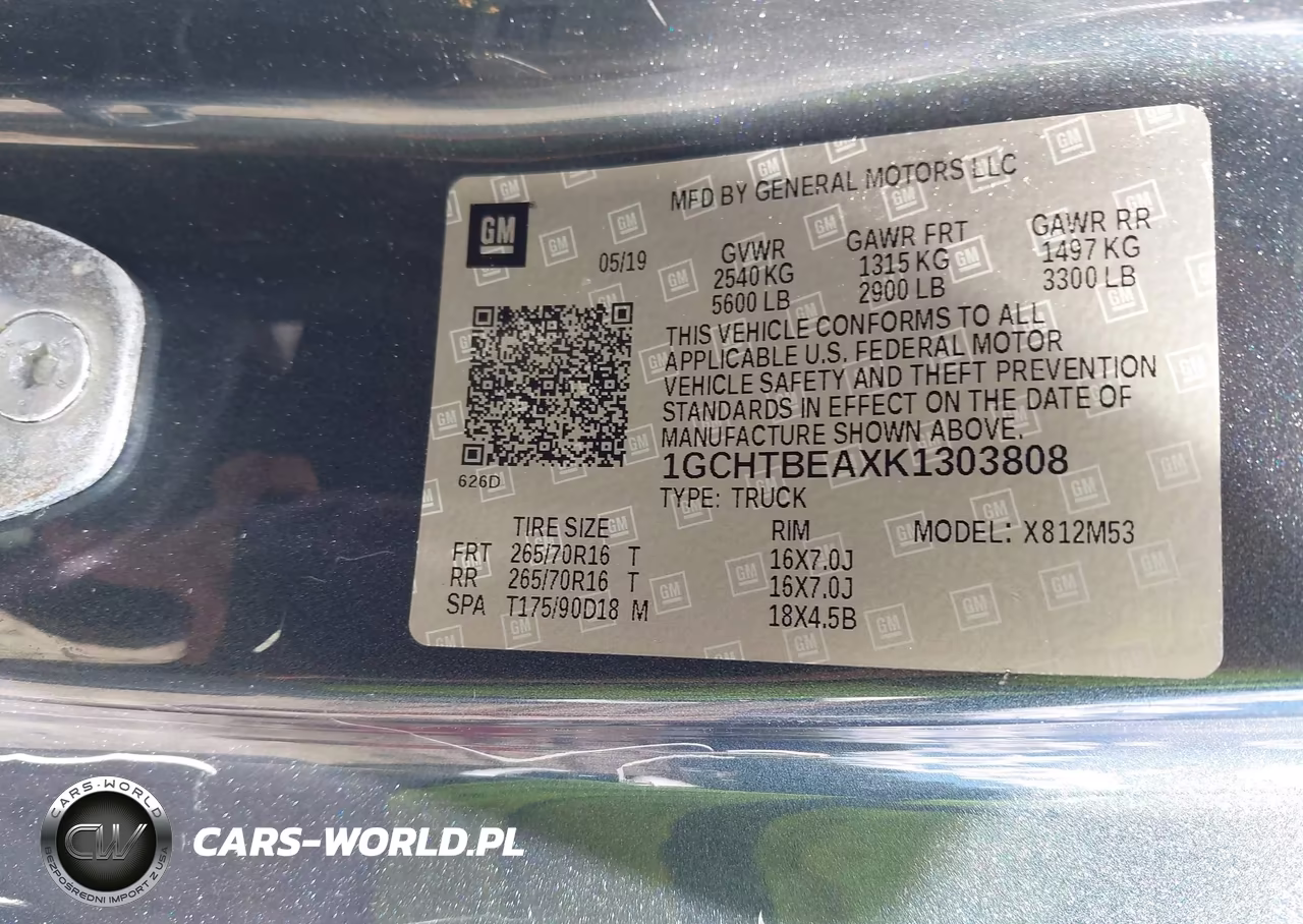 2019 Chevrolet Colorado Wt VIN:1GCHTBEAXK1303808 - 9