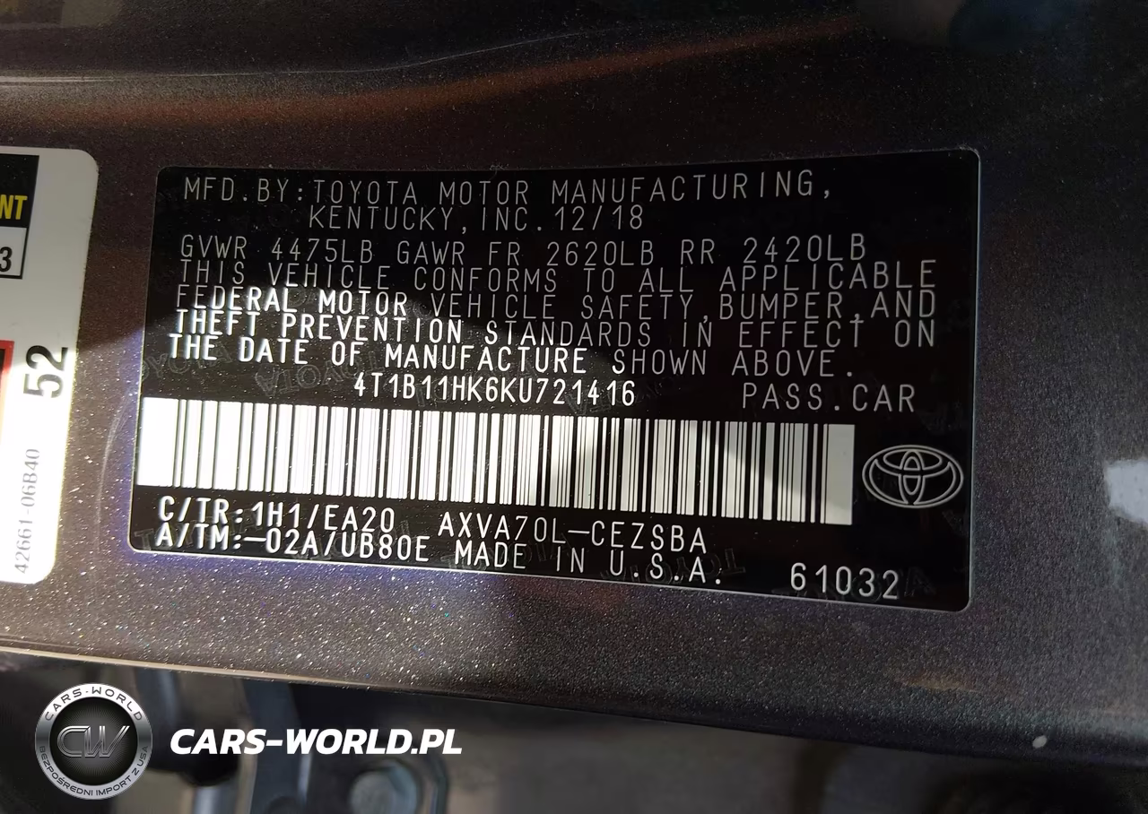 2019 Toyota Camry Se VIN:4T1B11HK6KU721416 - 9