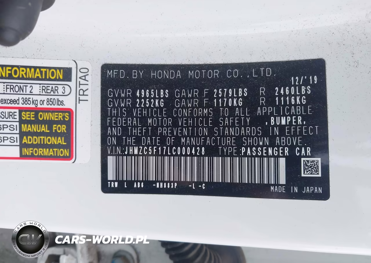 2020 Honda Clarity Plug-In Hybrid VIN:JHMZC5F17LC000428 - 9
